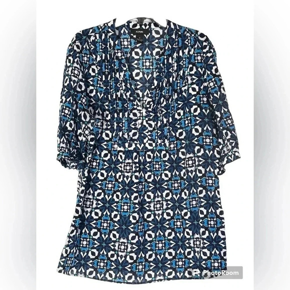 Alfani twin set lined midi skirt with top size 10 100% cotton blue floral office - Picture 2 of 7